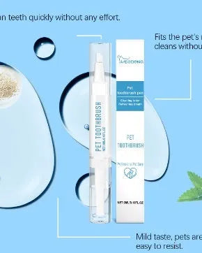 Pet toothbrush pen with soft bristle head and breath care gel for dogs and cats