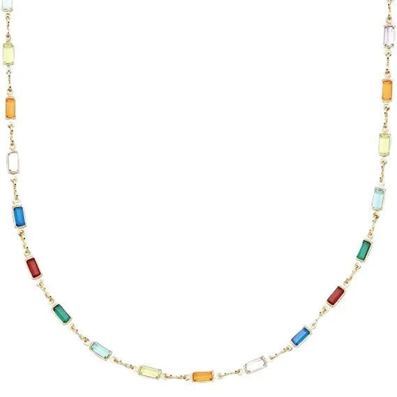 Ladies' geometric crystal necklace with adjustable alloy chain and glass pendant