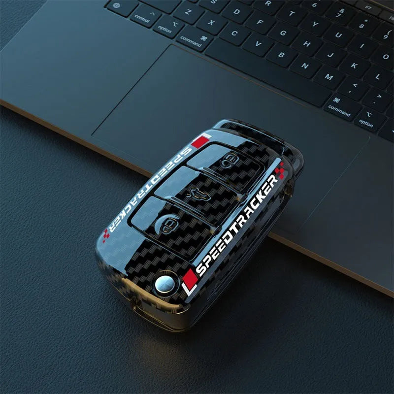 Carbon fibre style car key cover in carbon black or white colour with mirror surface