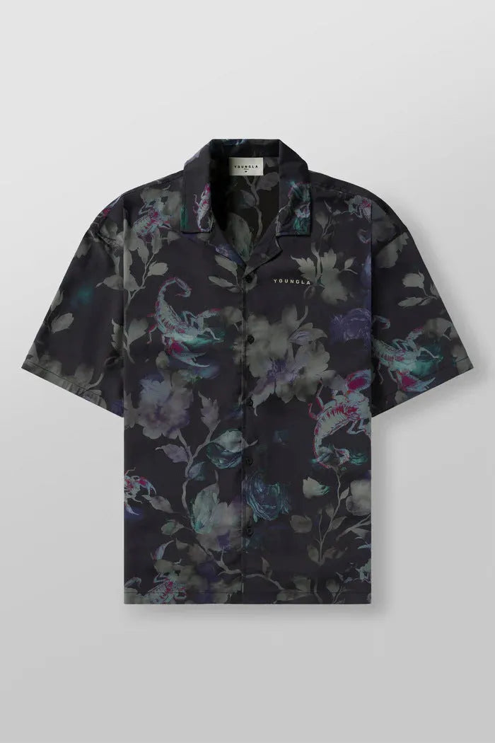 Men's printed floral pattern short sleeve top in loose fit cardigan style