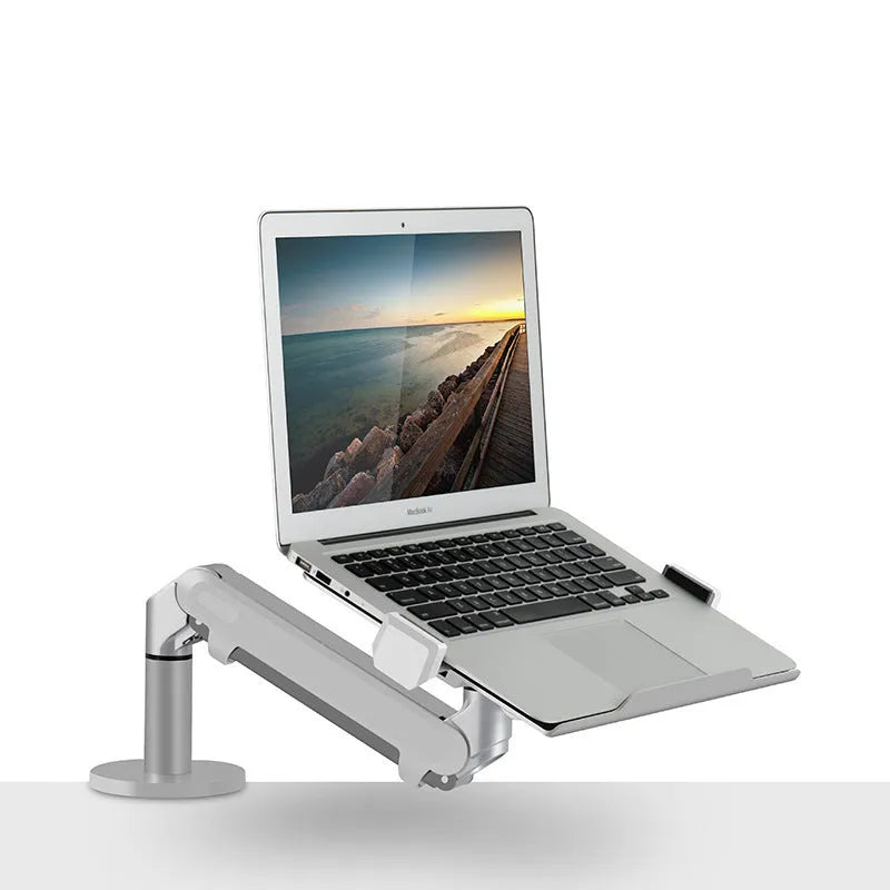 Aluminium alloy laptop stand with adjustable air pressure arm in black or silver