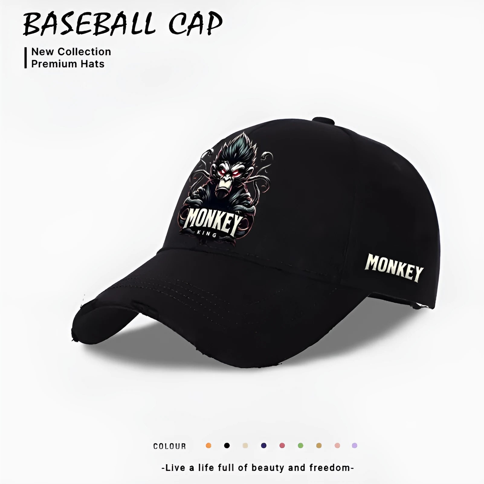 Men's casual baseball cap in polyester available in beige, black, and blue colours