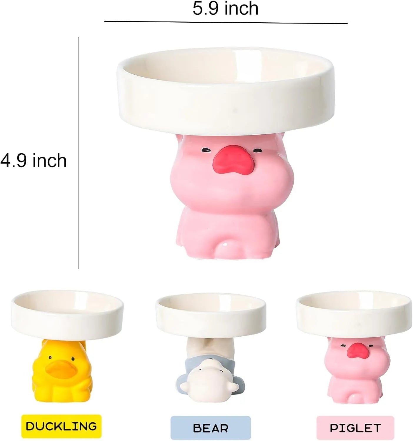 Ceramic raised pet bowl with animal design for cats and small dogs