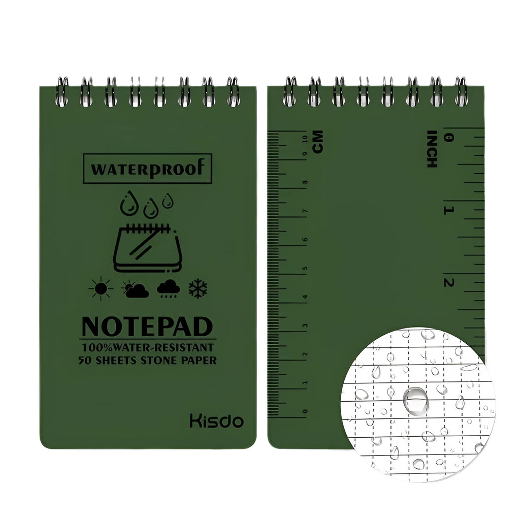 Spiral waterproof office notepad showing six colour options including camouflage patterns