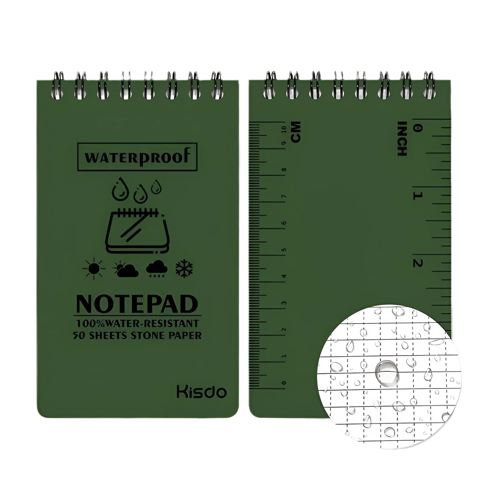 Spiral waterproof office notepad showing six colour options including camouflage patterns