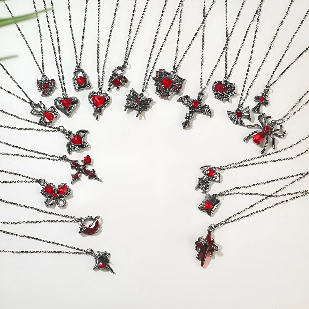 Halloween spider bat necklace dark style with electroplated zinc alloy pendant showing gothic design