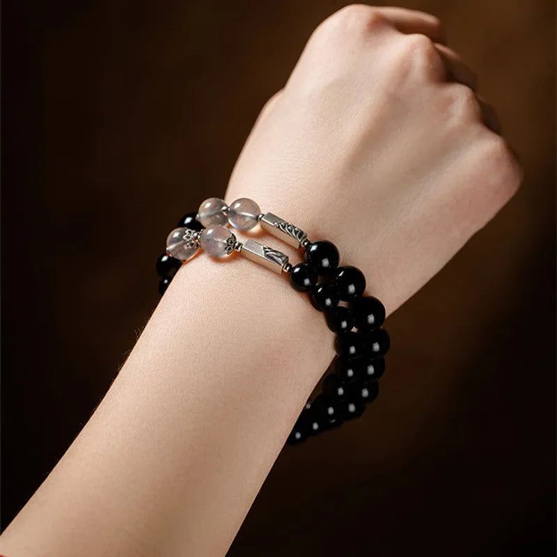 Obsidian Buddha beads couple bracelet DIY kit with 8mm and 10mm beads.
