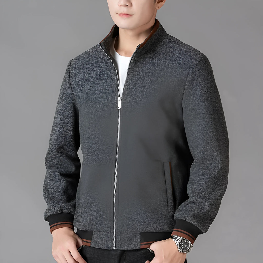 Men's grey sports-style fleece jacket with long sleeves and stick pockets