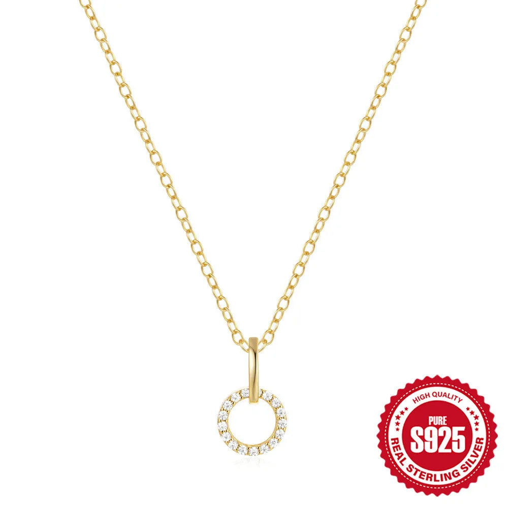 Gold-colour 925 sterling silver adjustable clavicle chain with geometric zircon pendant for women
