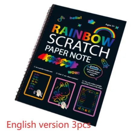 Large children's scratch art paper with colourful puzzle scraping design, measuring 26x19 cm.