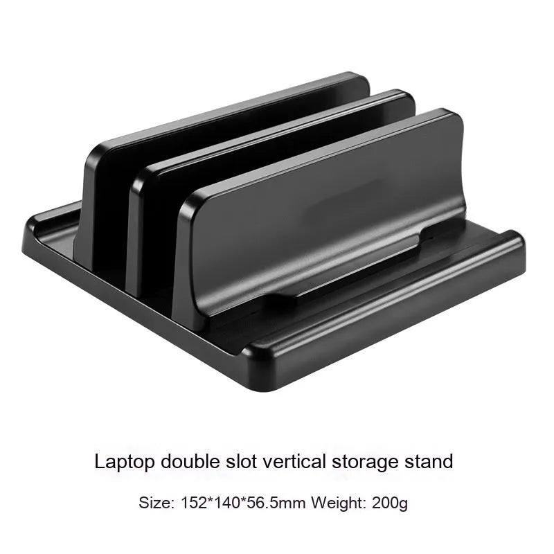 Black aluminium alloy notebook vertical bracket storage stand with single slot for desktop organiser
