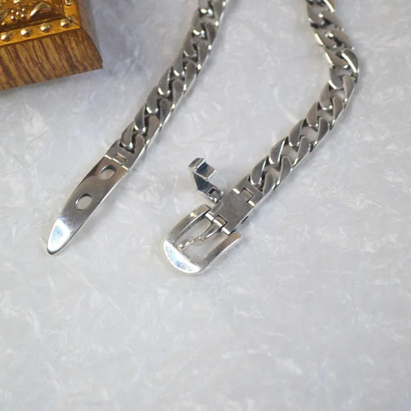 Women's 925 sterling silver geometric chain belt bracelet platinum plated 21cm length 6mm width SL0560
