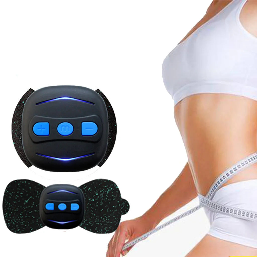Portable mini neck massager in black with USB cable and single massage patch