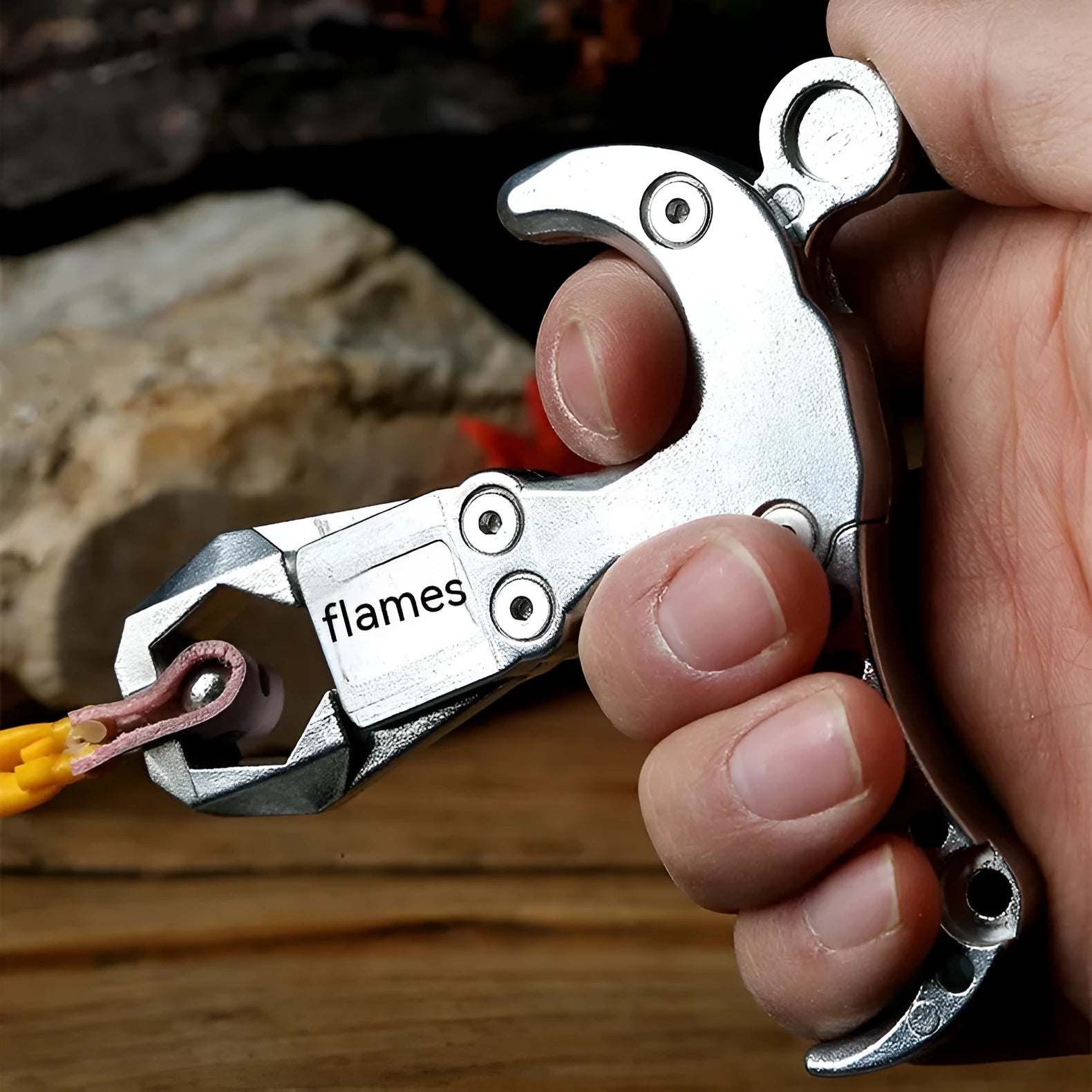 Alloy two-axis harpoon release clip for bow fishing equipment