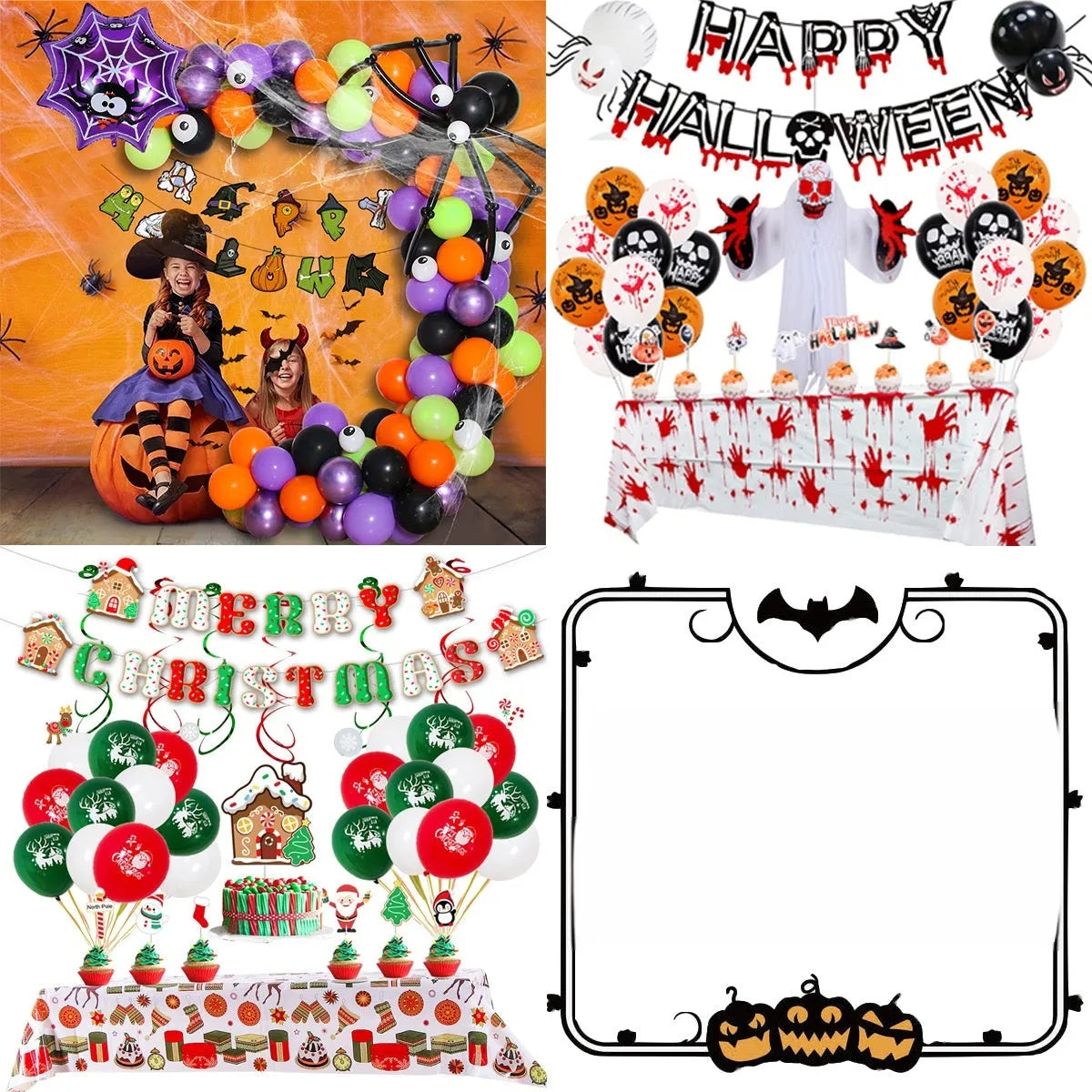 Halloween spider balloon arch decoration kit with white and black latex round balloons
