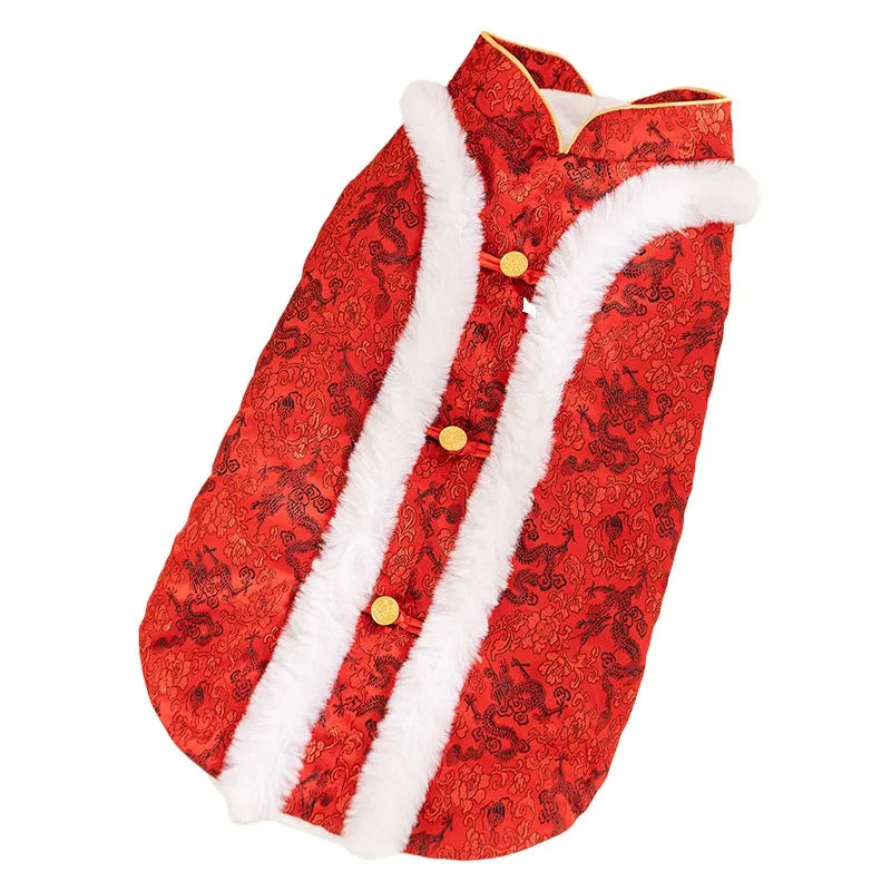 Chinese-style cotton-padded dog Tang suit with rabbit fur collar for large and medium-sized dogs