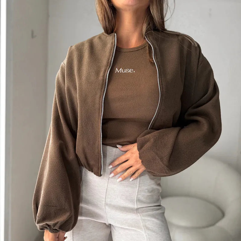 Women's off-shoulder lantern sleeve short coat in polyester casual wear