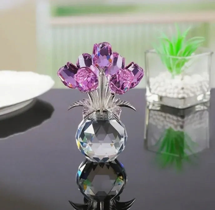 Crystal rose glass decoration in geometric Chinese style with colourful crystal appearance