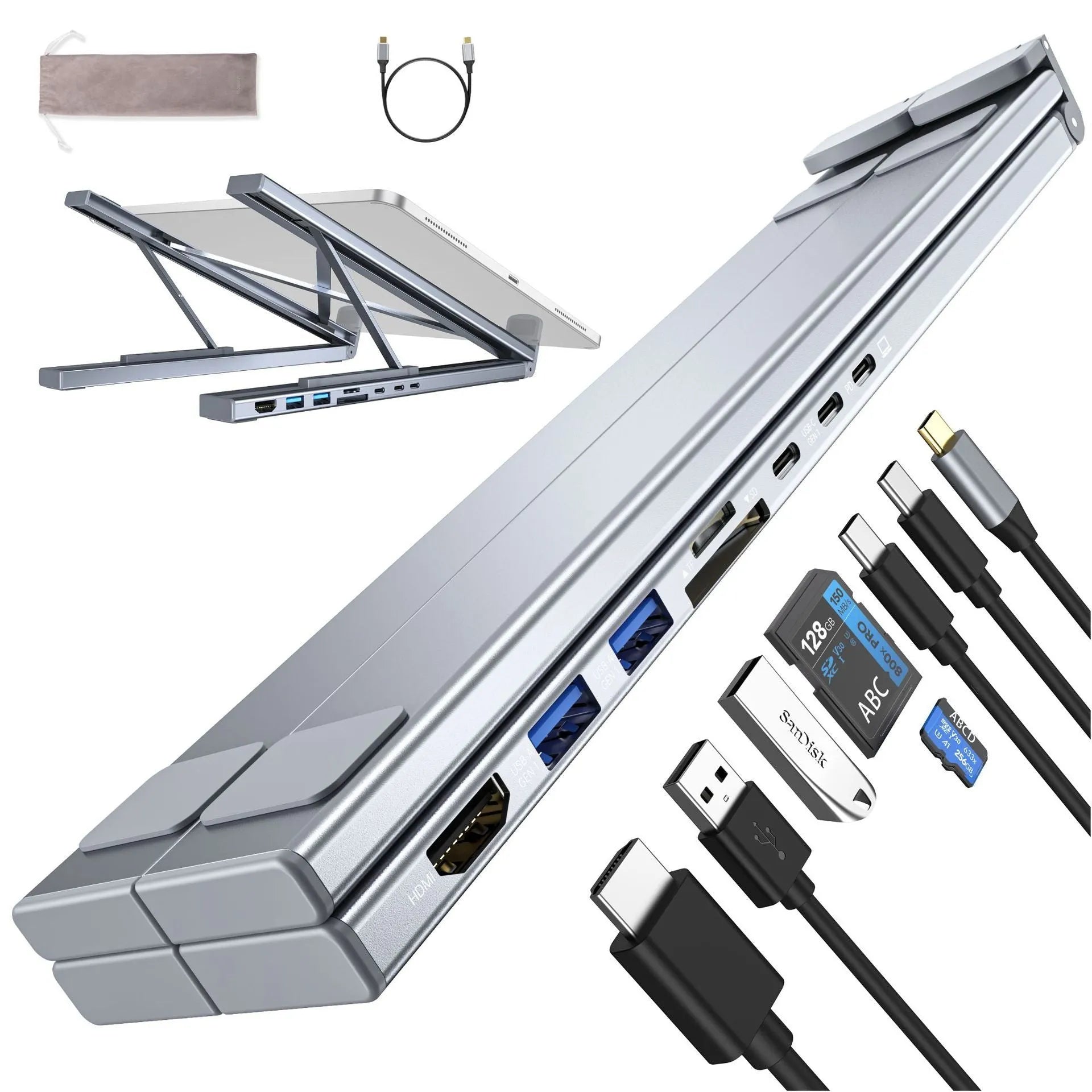 Aluminium alloy folding docking station laptop stand with multi-interface HDMI hub