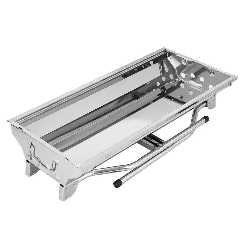 Stainless steel portable folding barbecue grill oven shown in natural colour