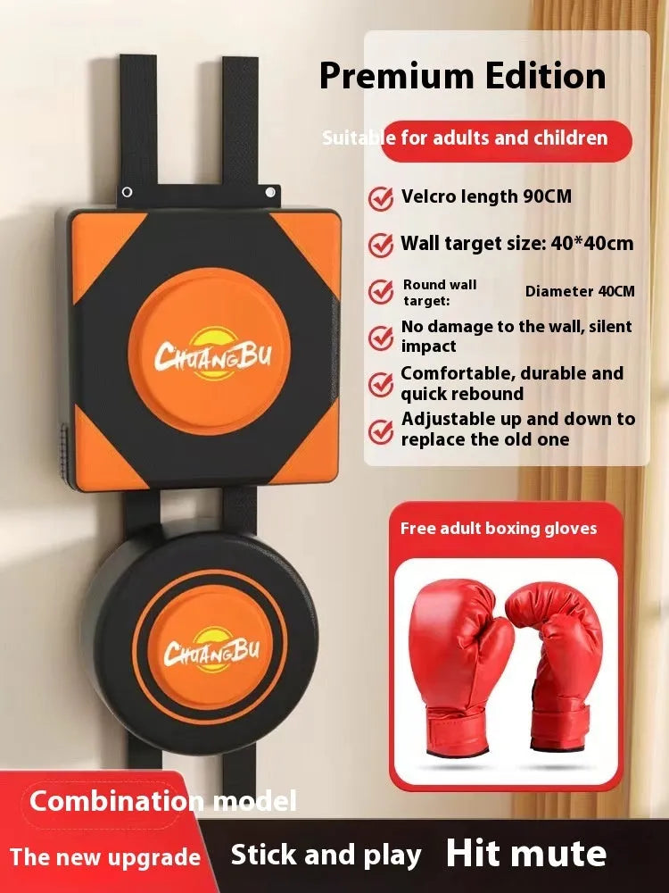 Hanging boxing sandbag wall target set with PU construction in round and square designs