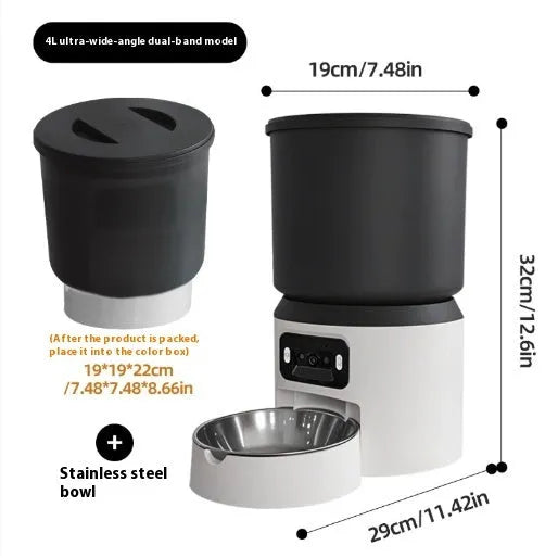 4-litre smart pet feeder with camera and stainless steel bowl for cats and dogs