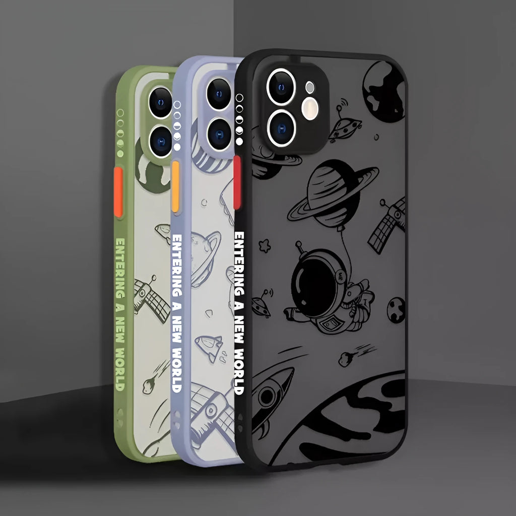 Graffiti astronaut TPU phone case for iPhone 13, black colour, protective back cover with flexible material