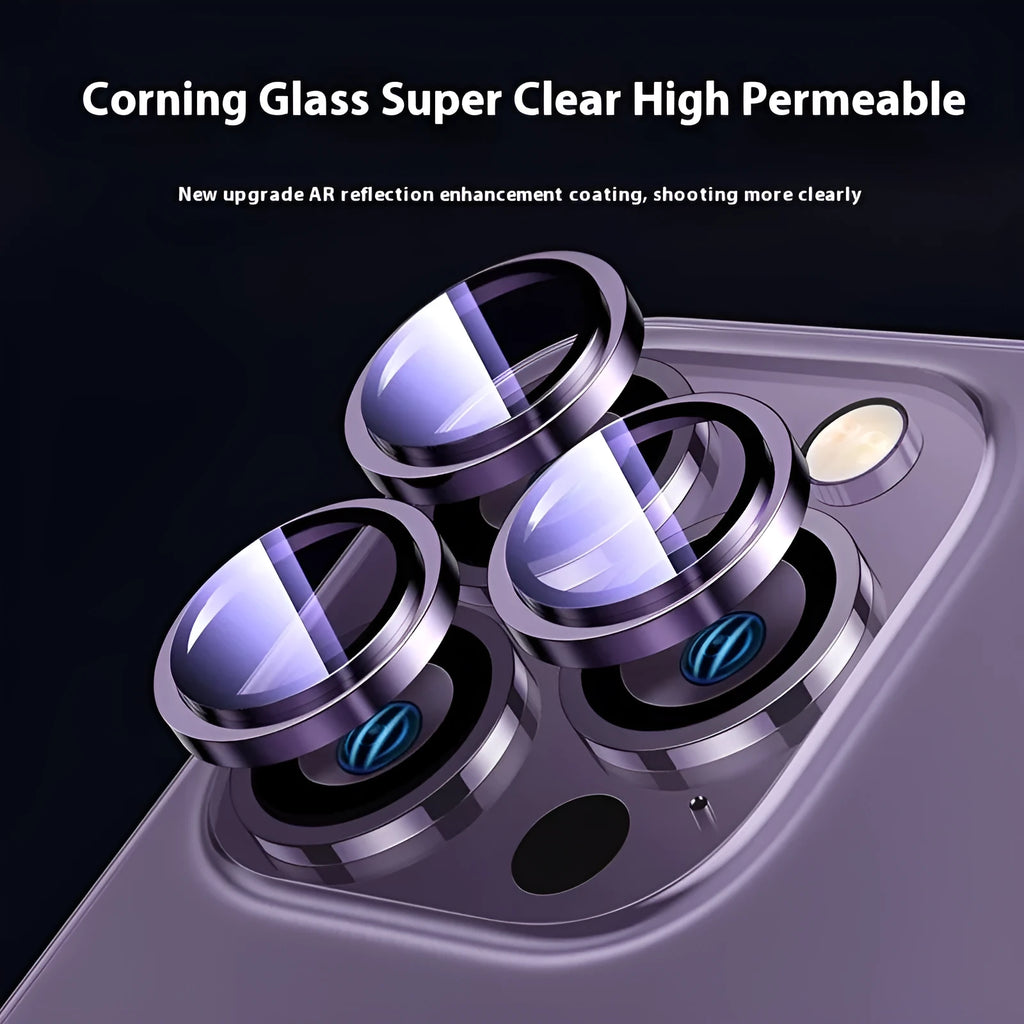 AR grade Corning tempered glass lens protector for iPhone camera, HD and explosion-proof, available in Dark Purple