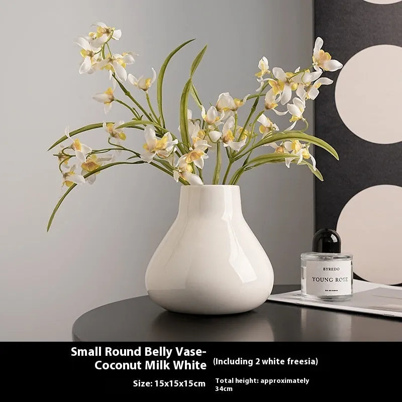 Black and white ceramic round belly French high-sense decorative vase with optional flower ornaments