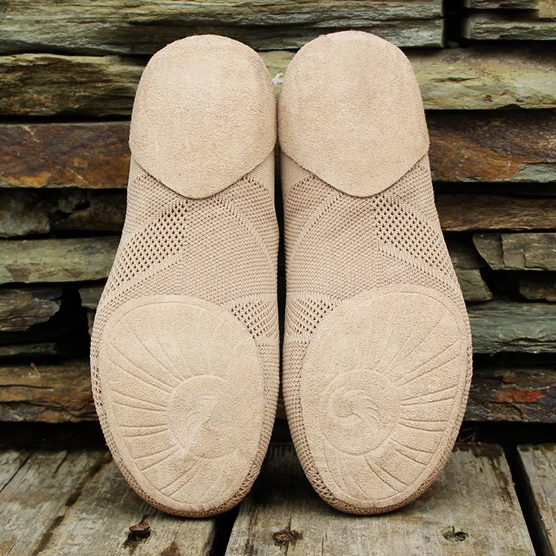 Camel-coloured Latin dance shoes with cotton mesh upper and leather sole