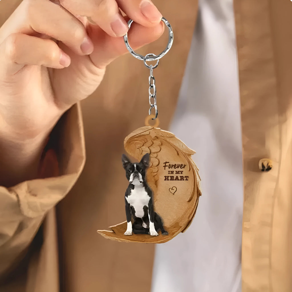 Pet dog angel wings acrylic keychain pendant in cartoon style, colour 80, front view