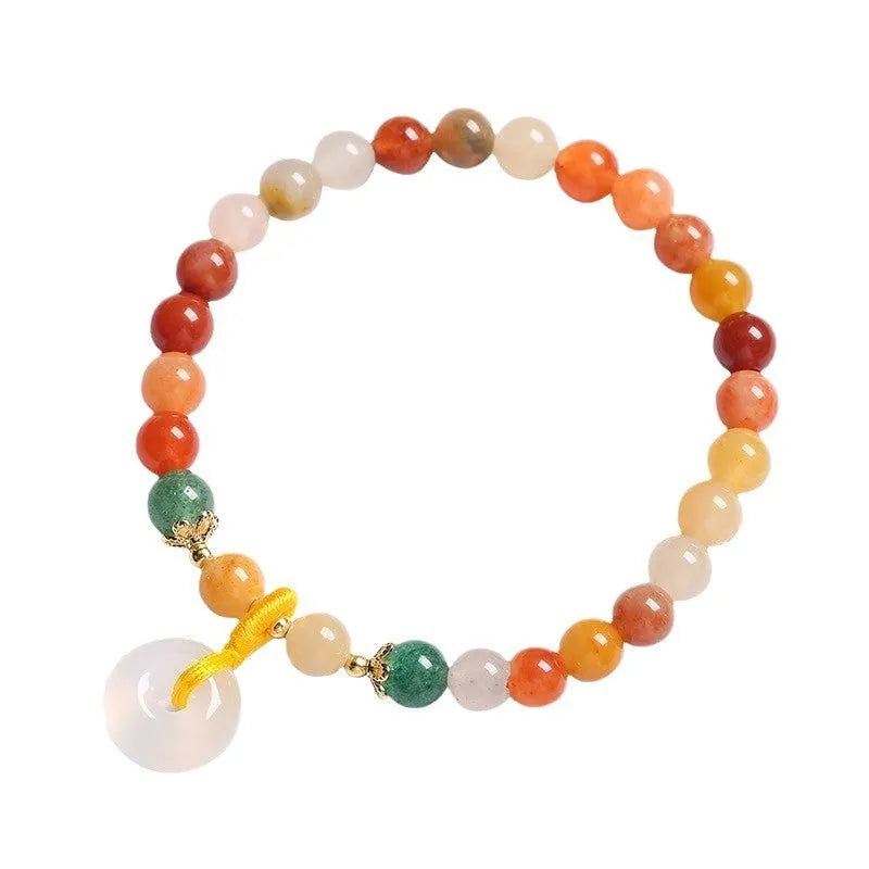 Handmade Chinese-style safety buckle bracelet with 6mm agate and strawberry quartz beads