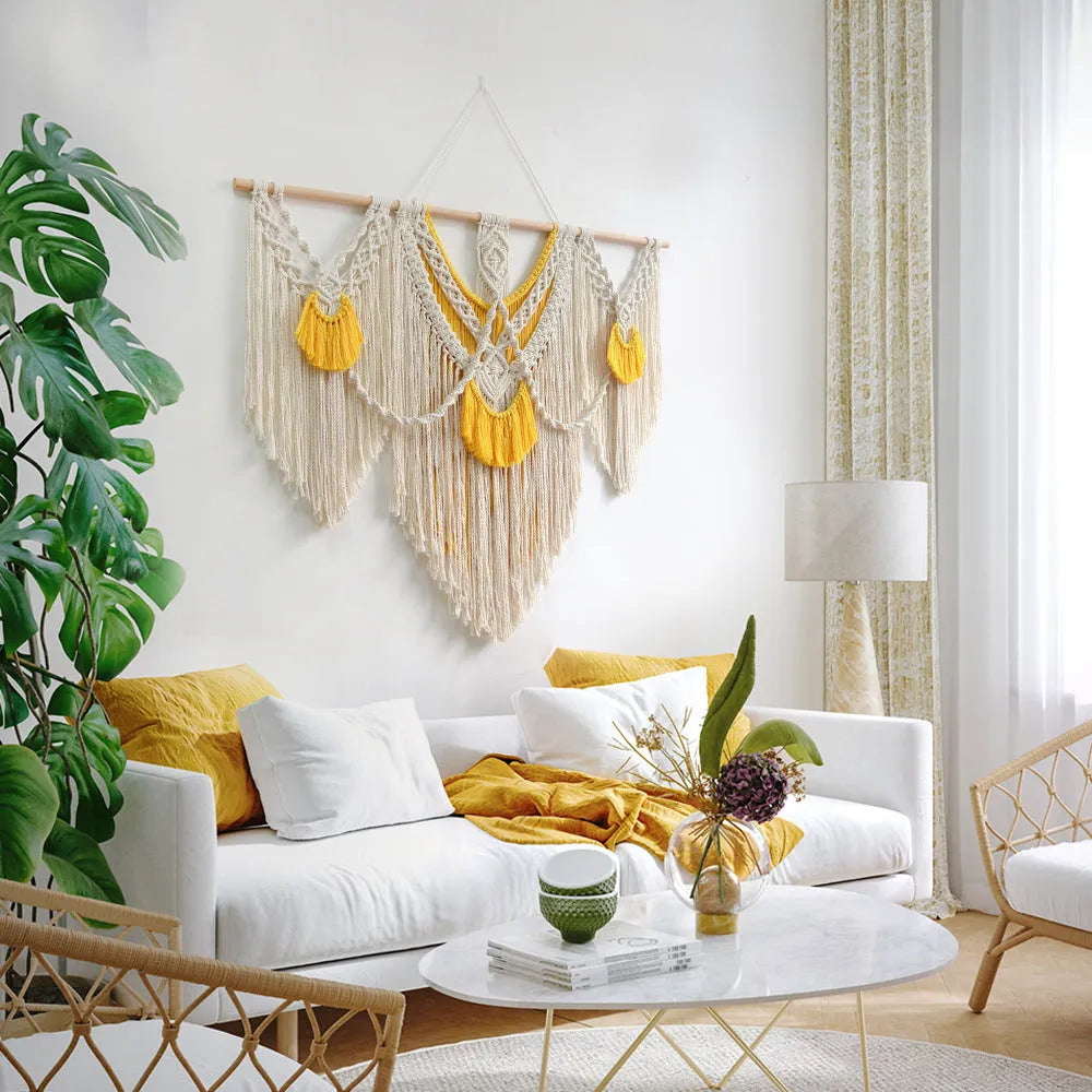 Cream white cotton tapestry with hand-made weaving texture, rectangular shape 120x95cm