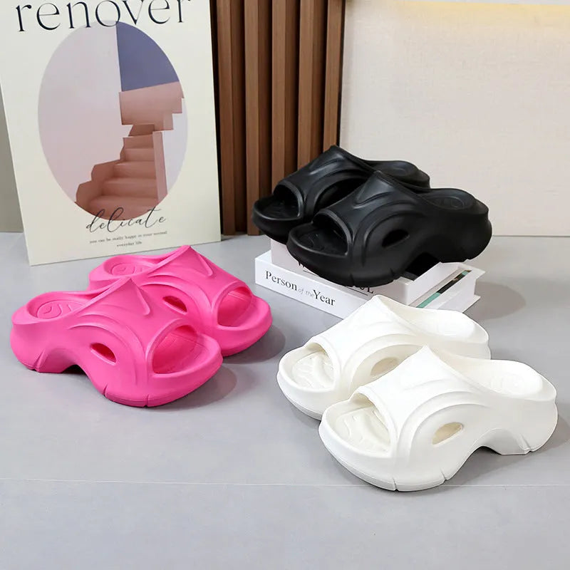 Women's thick-soled EVA beach slippers in white, black and rose red colours