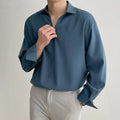 Men's loose lapel casual shirt in polyester blend fabric with long sleeves and non-ironing finish