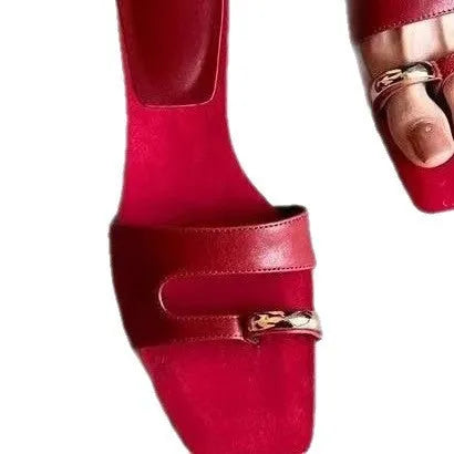 Plus size square head slippers in leather with rubber sole, shown in available colours