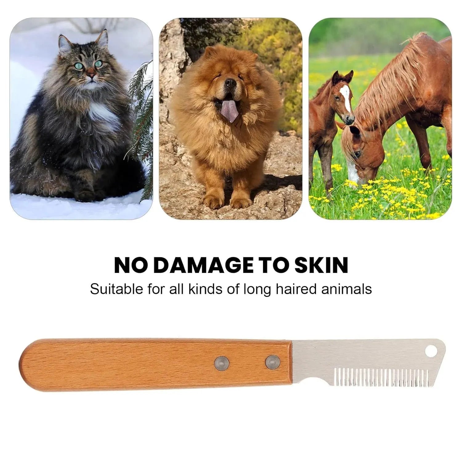 Pet stripping comb with wood handle in two sizes for dog and cat grooming