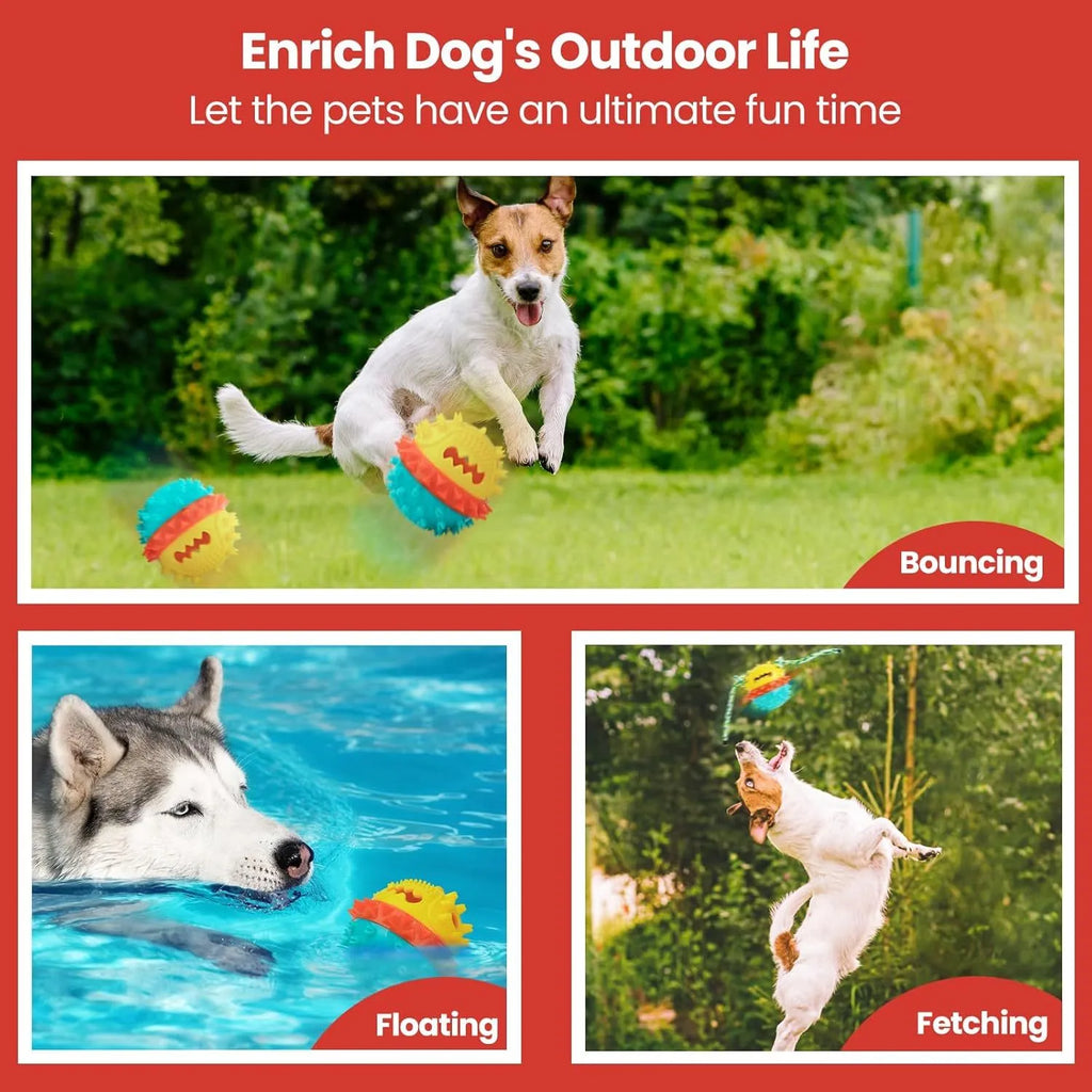 Large blue and red TPR rubber dog ball toy with a rope and treat dispenser hole.