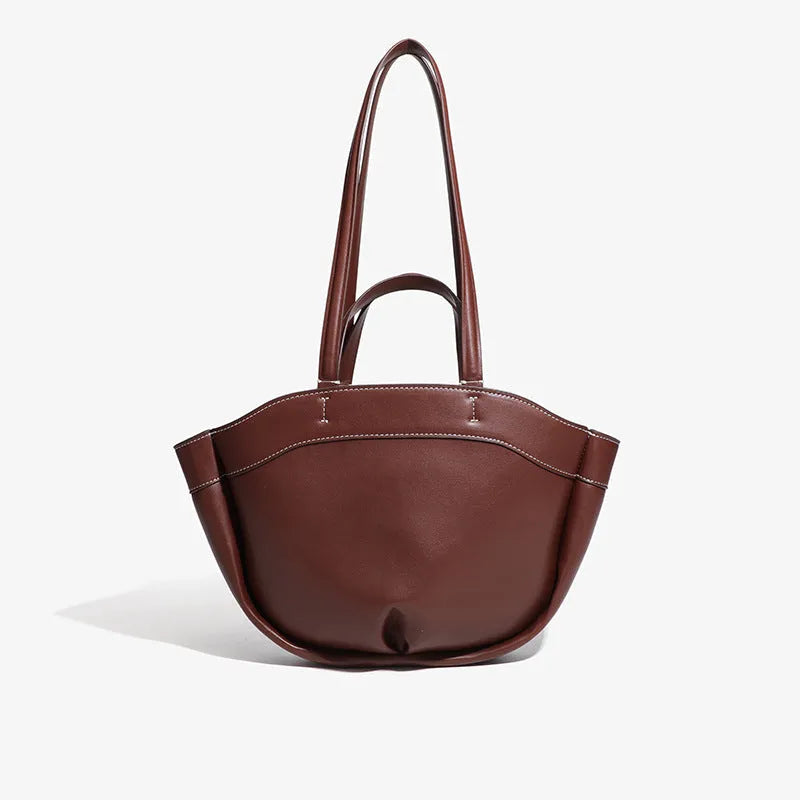 Fashion large capacity work bag in wine red with horizontal square shape and decorative sewing lines