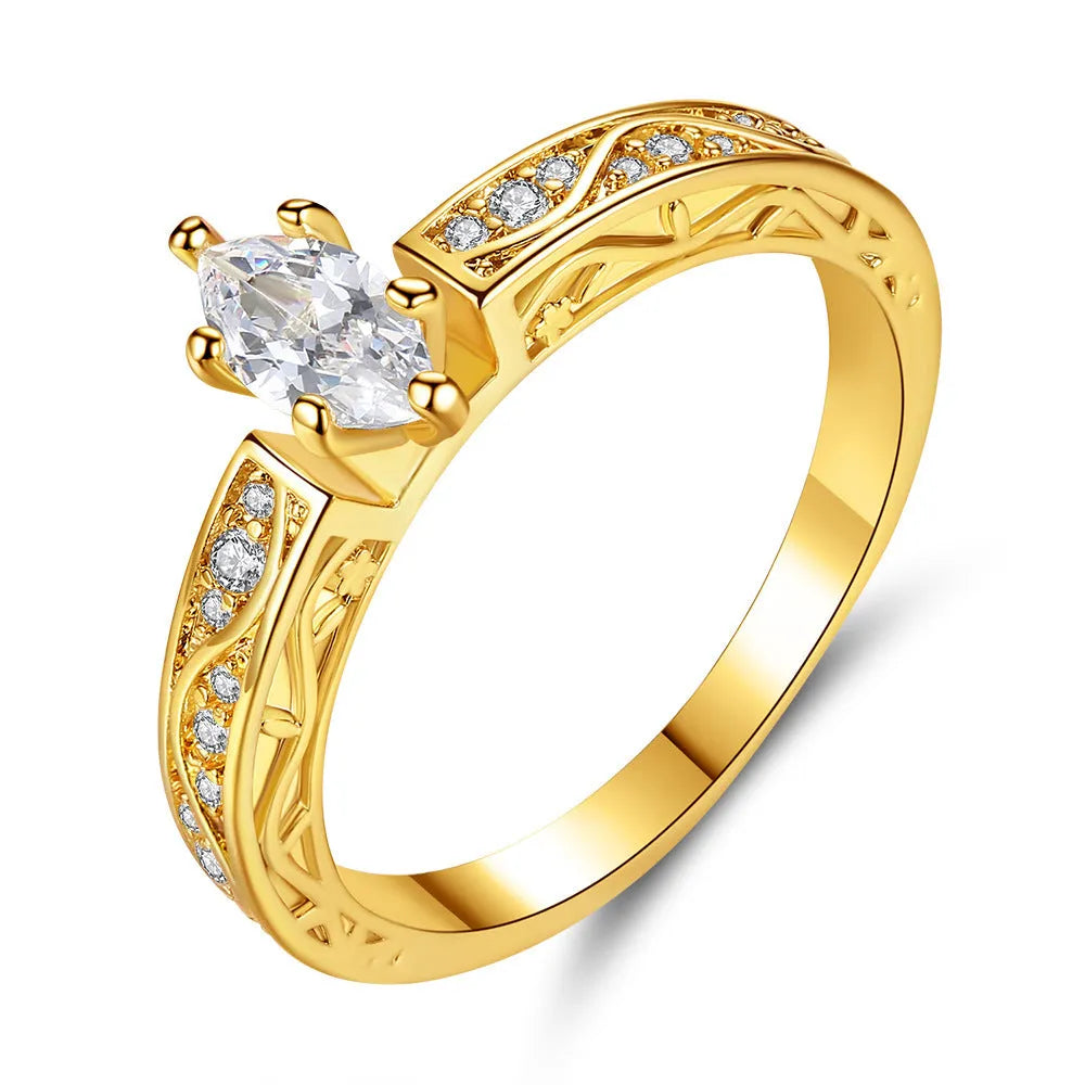 Pair of copper couple rings with horse eye zircon stone, geometric shape, electroplated finish, sizes 6-9