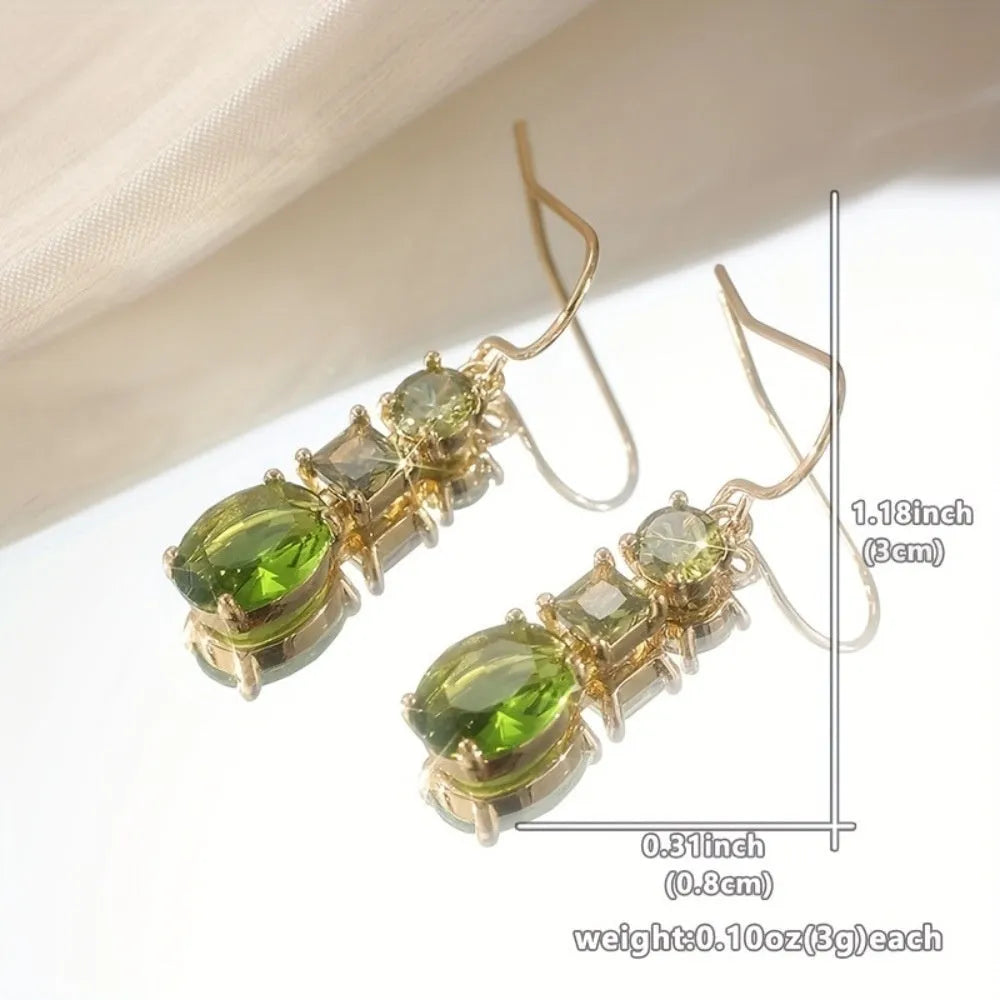 Green copper geometric earrings with quadrilateral retro bohemian design