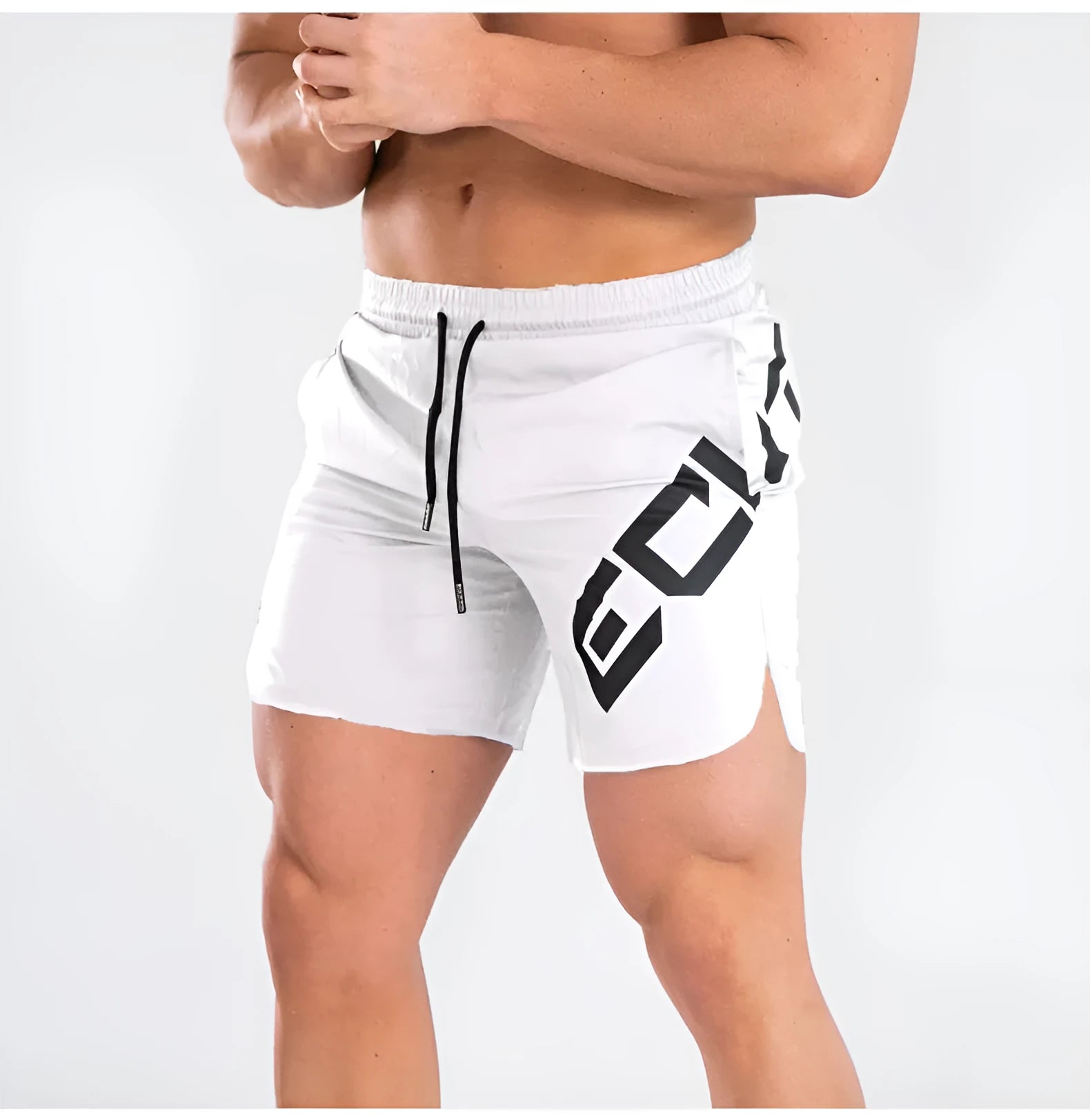 Men's elastic thin training running shorts in black, quick-drying knee length design for summer sports