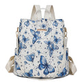 Butterfly print PU backpack on a physiological curve backplate, shown in khaki colour.