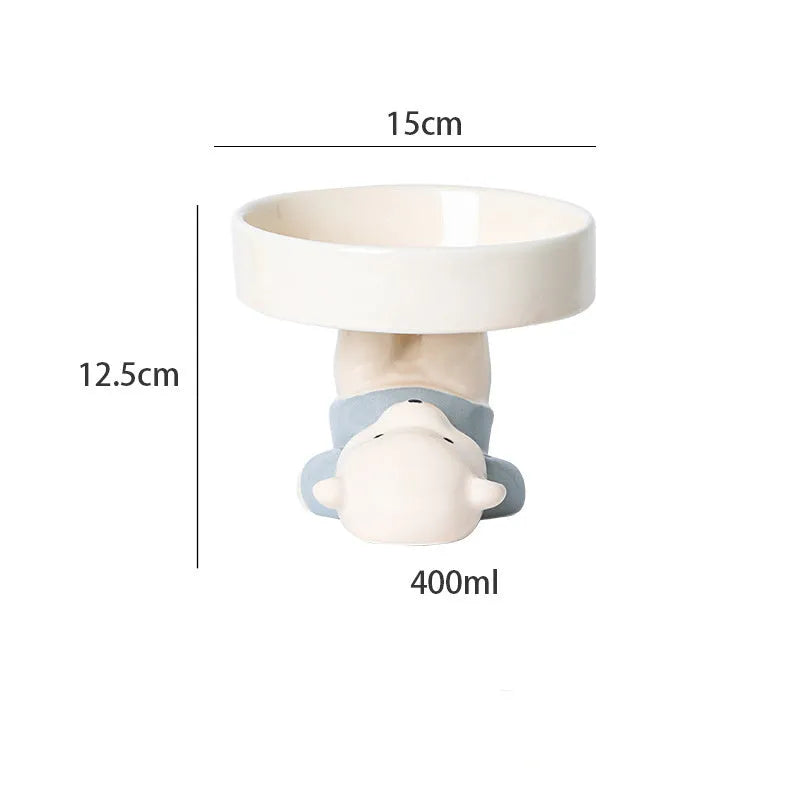 Ceramic raised pet bowl with animal design for cats and small dogs