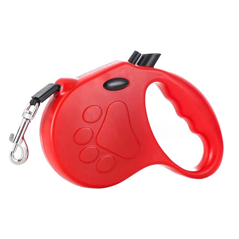 Automatic telescopic traction rope for pets in ABS plastic, 140x168mm, available in multiple colours including Footprint Black and Dog Head Sky Blue