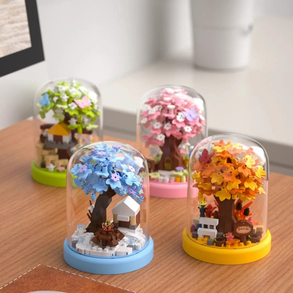 Micro particle ABS building block cherry blossom tree house puzzle set in colour box