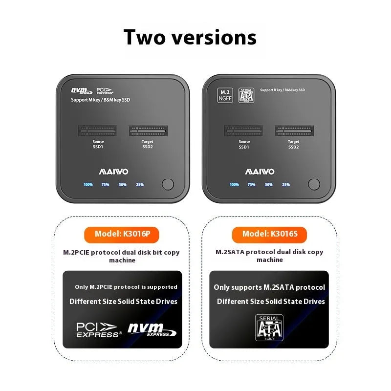 MAIWO K3016 M.2 SSD hard drive dock cloning station with data cables and power adapter