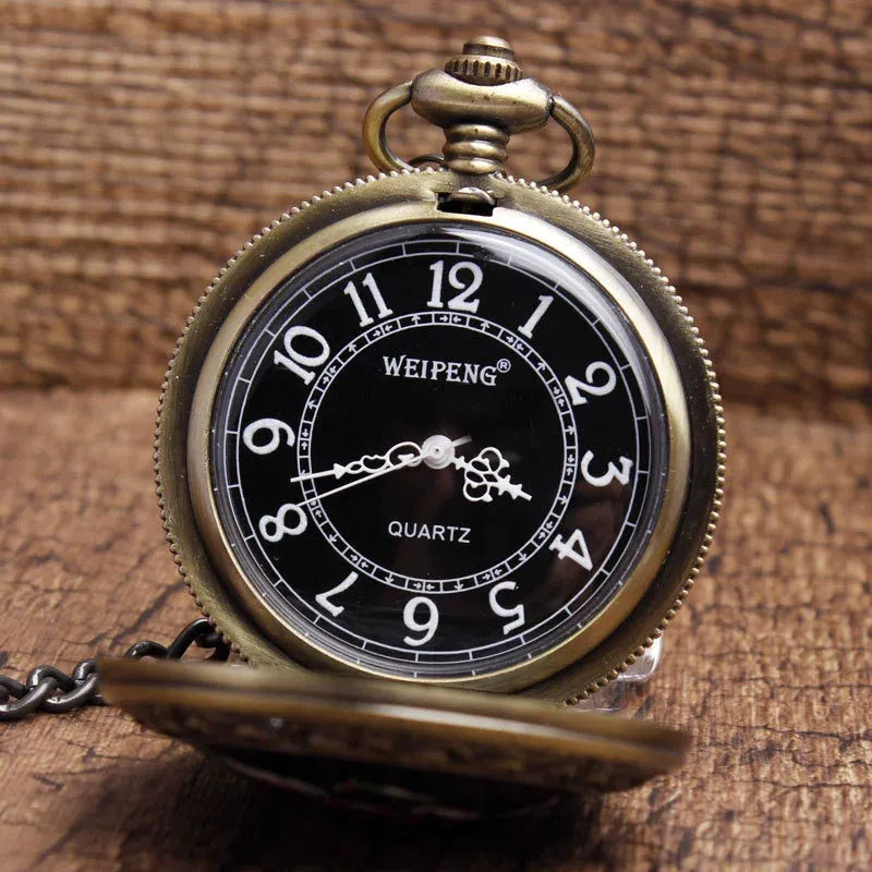 Classical retro ceramic pocket watch in bronze skull finish on a 37.5cm chain