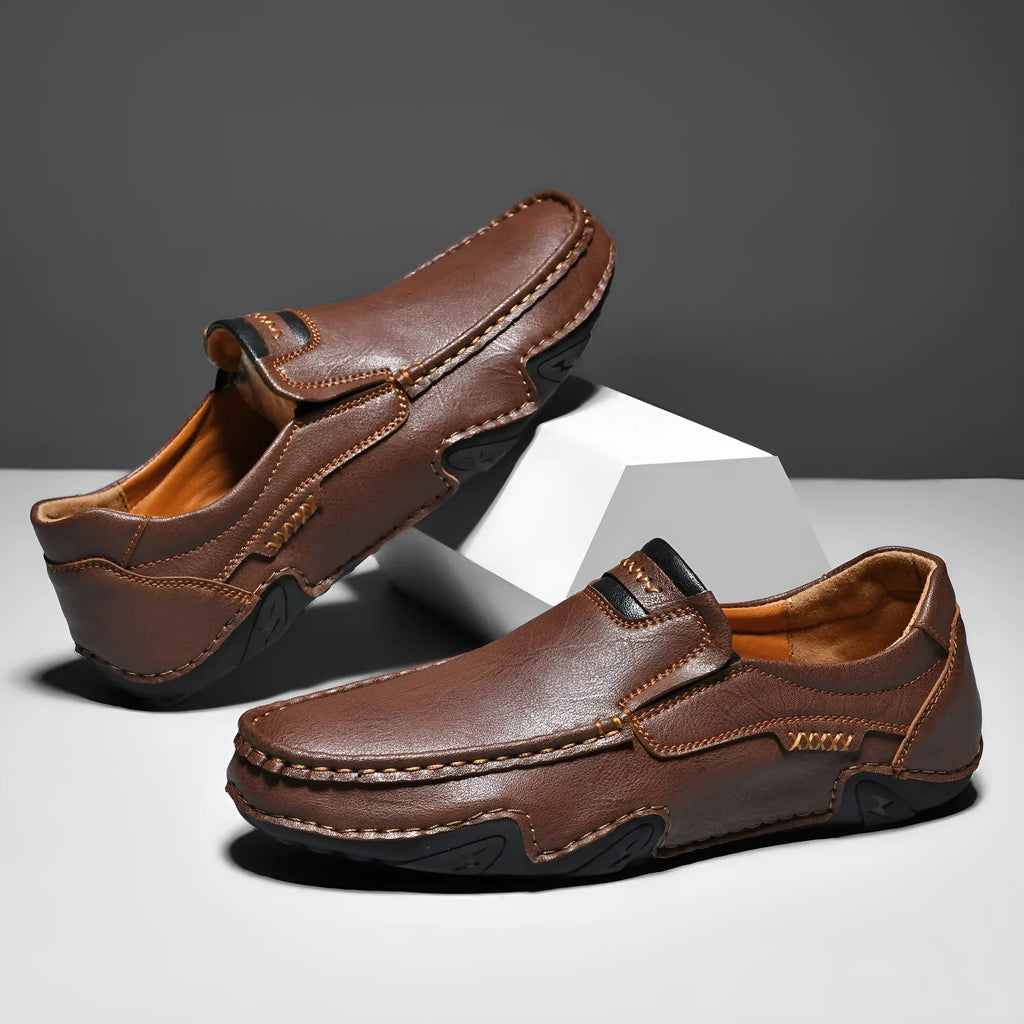 Leather lined slip-on casual shoes with flat rubber sole in multiple colour options