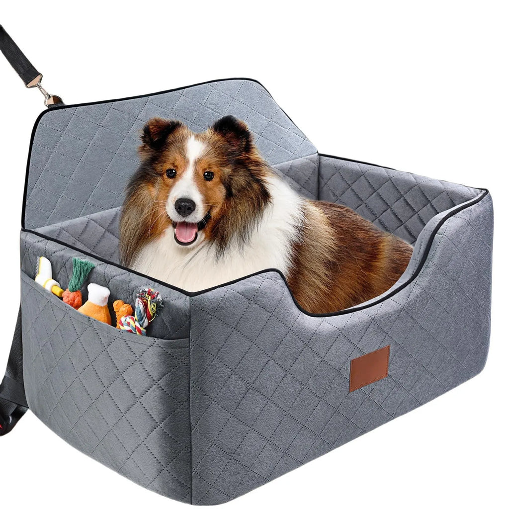 Breathable pet car nest for dog rear row travel cushion in beige cloth, 70x50x30cm